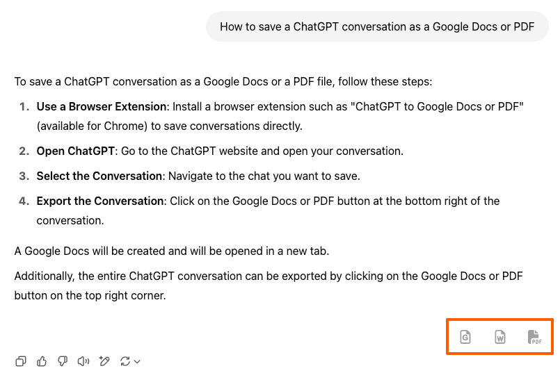ChatGPT Export Buttons highlighted